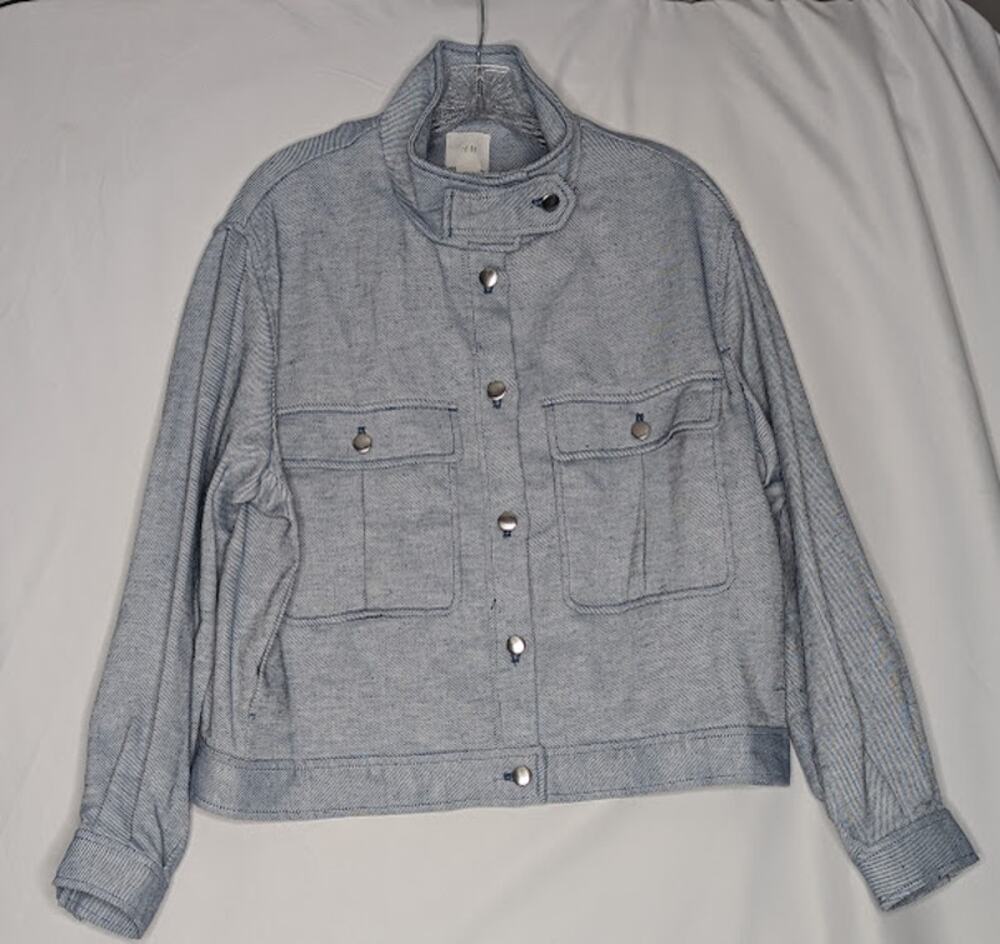 H & M Womens Medium Blue white High Neck Jacket Classiccore everyday minimalist